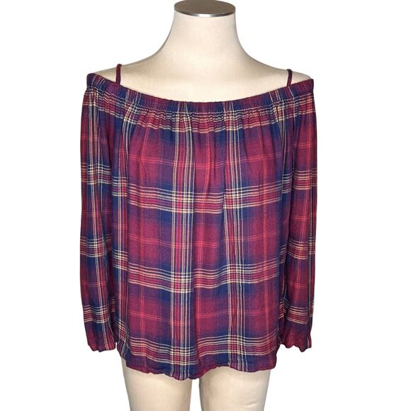 Anthropologie Cloth & Stone Homestead Top Size Medium Plaid Red Flannel - Picture 1 of 10
